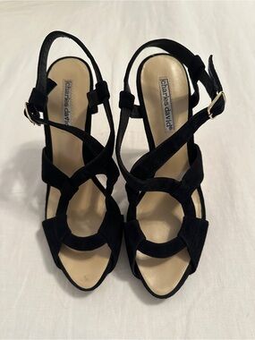 Charles David Black Suede Strappy Slingback Heels